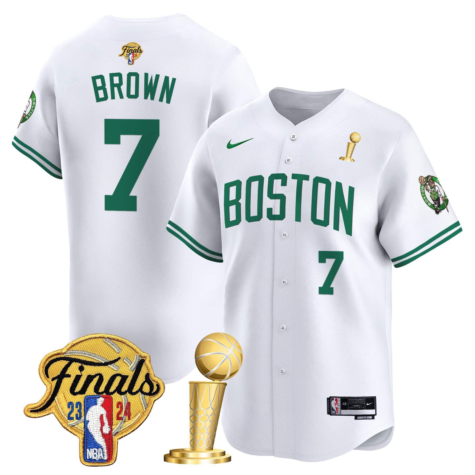 Men Boston Celtics #7 Brown White 2024 Nike Final & Champions Patch Baseball NBA Jersey->boston celtics->NBA Jersey